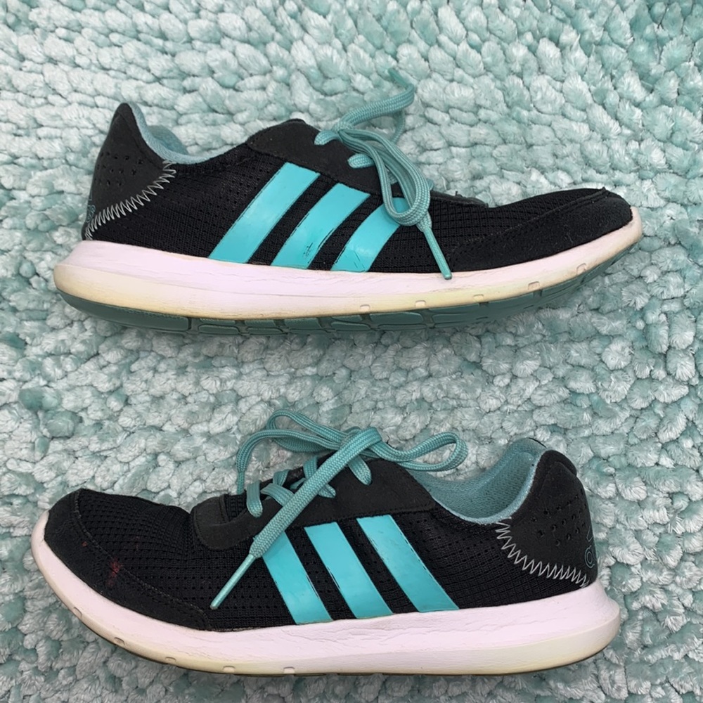 Addidas Running Jogging Workout Shoes Sneakers Black & Aqua Cushion Insoles - Picture 7 of 17